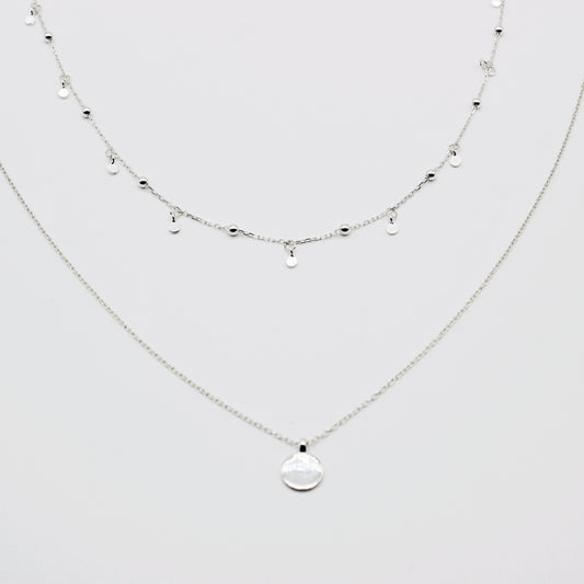 Sterling Silver Double Tiny Disc Necklace Set