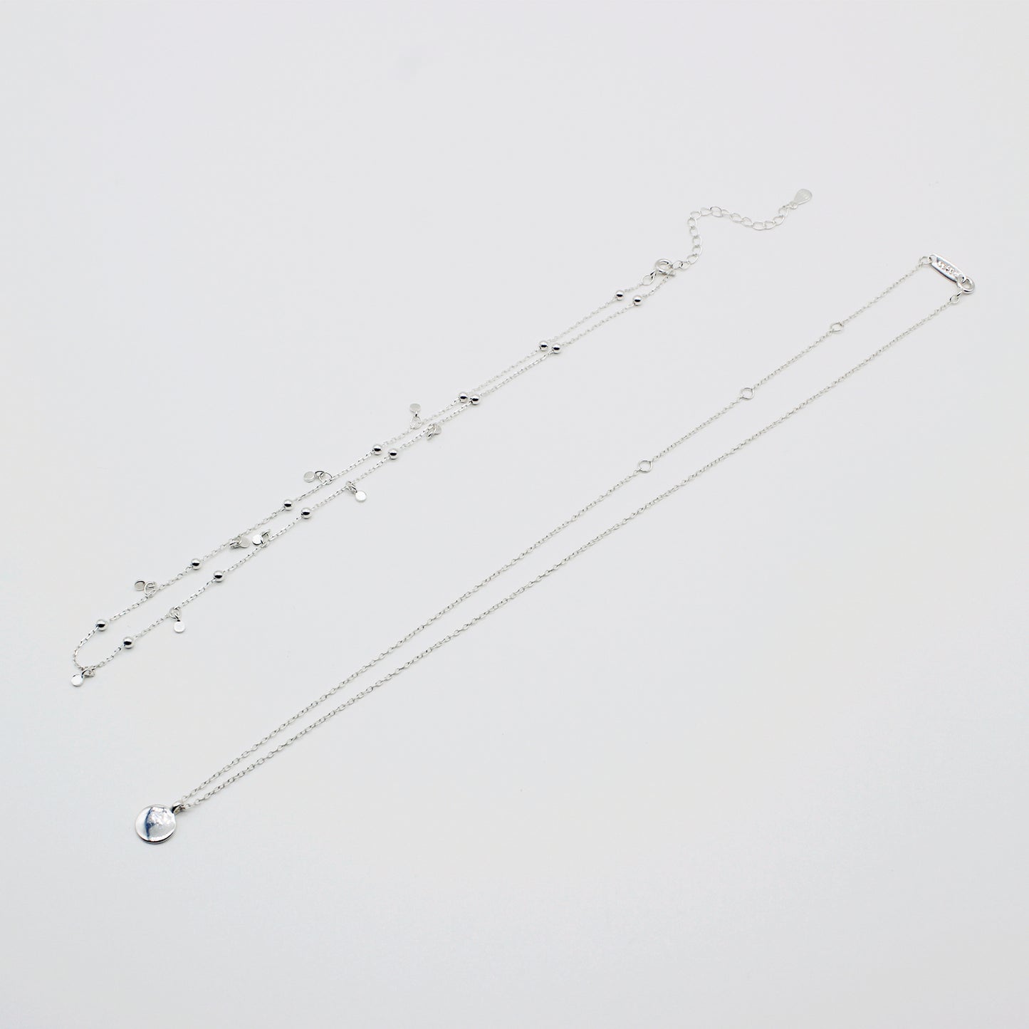 Sterling Silver Double Tiny Disc Necklace Set