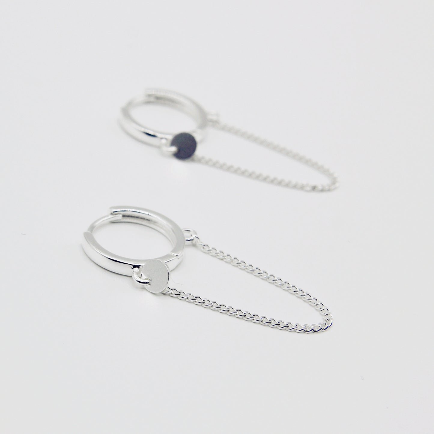 Sterling Silver Drape Chain Huggie Earrings with Disc