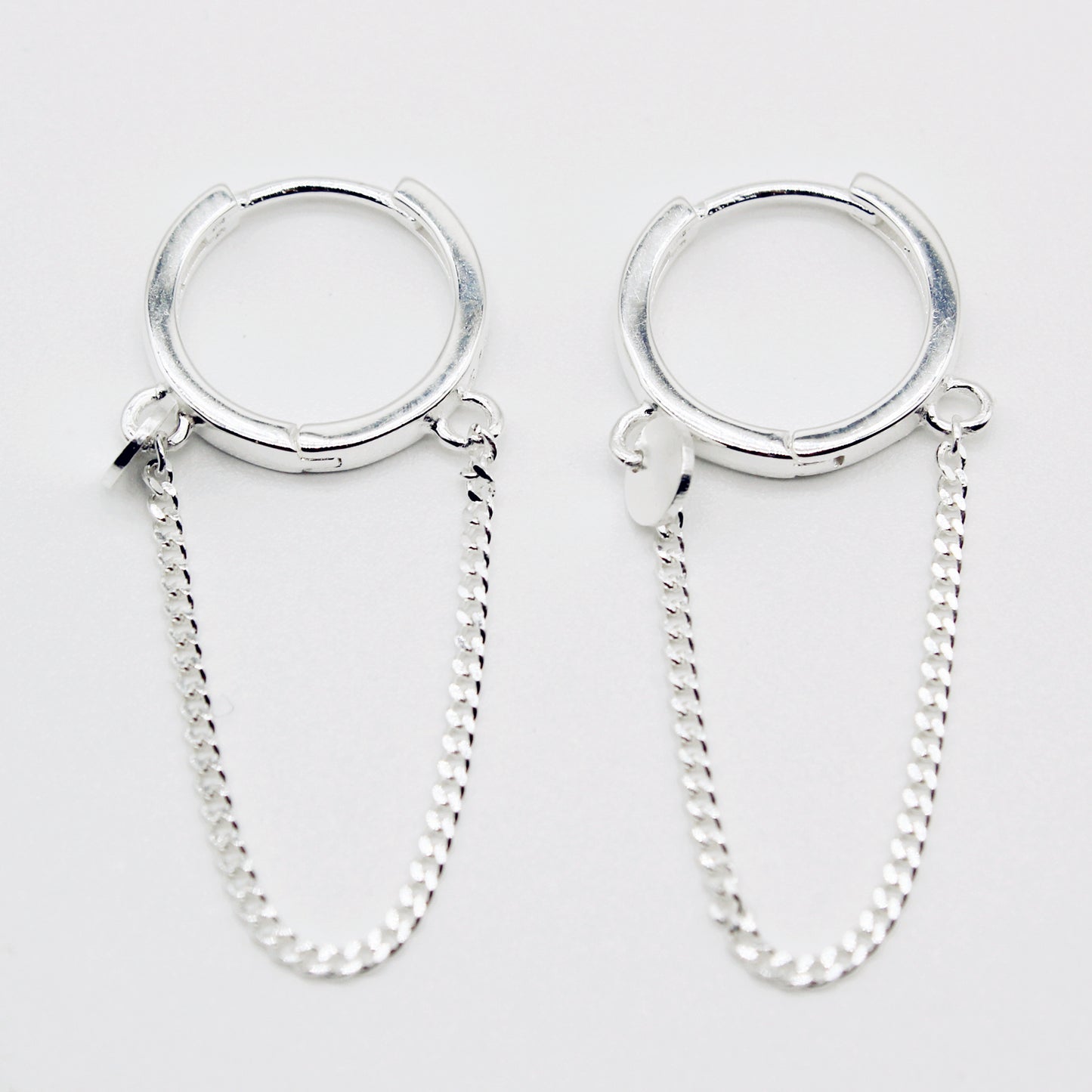 Sterling Silver Drape Chain Huggie Earrings with Disc