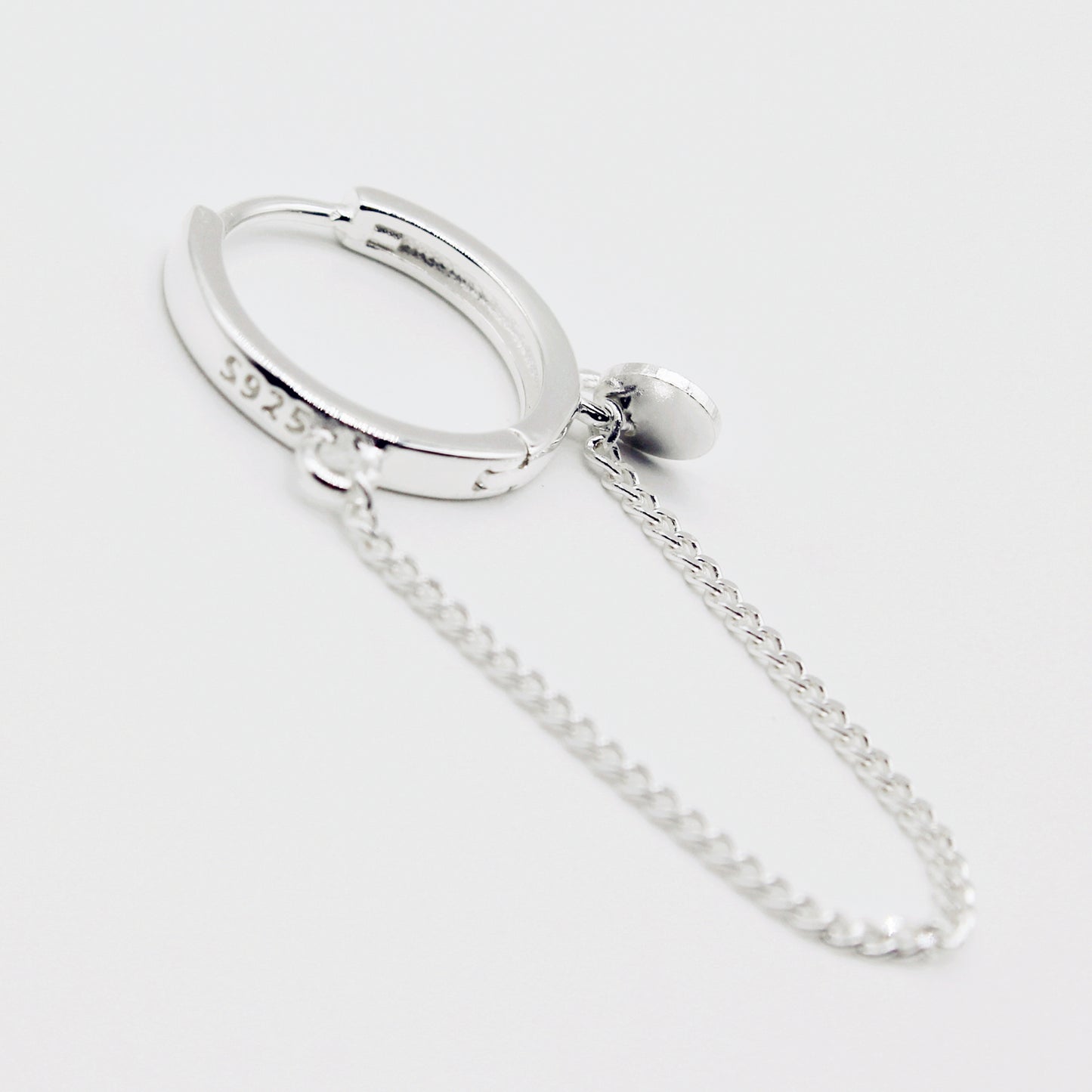 Sterling Silver Drape Chain Huggie Earrings with Disc