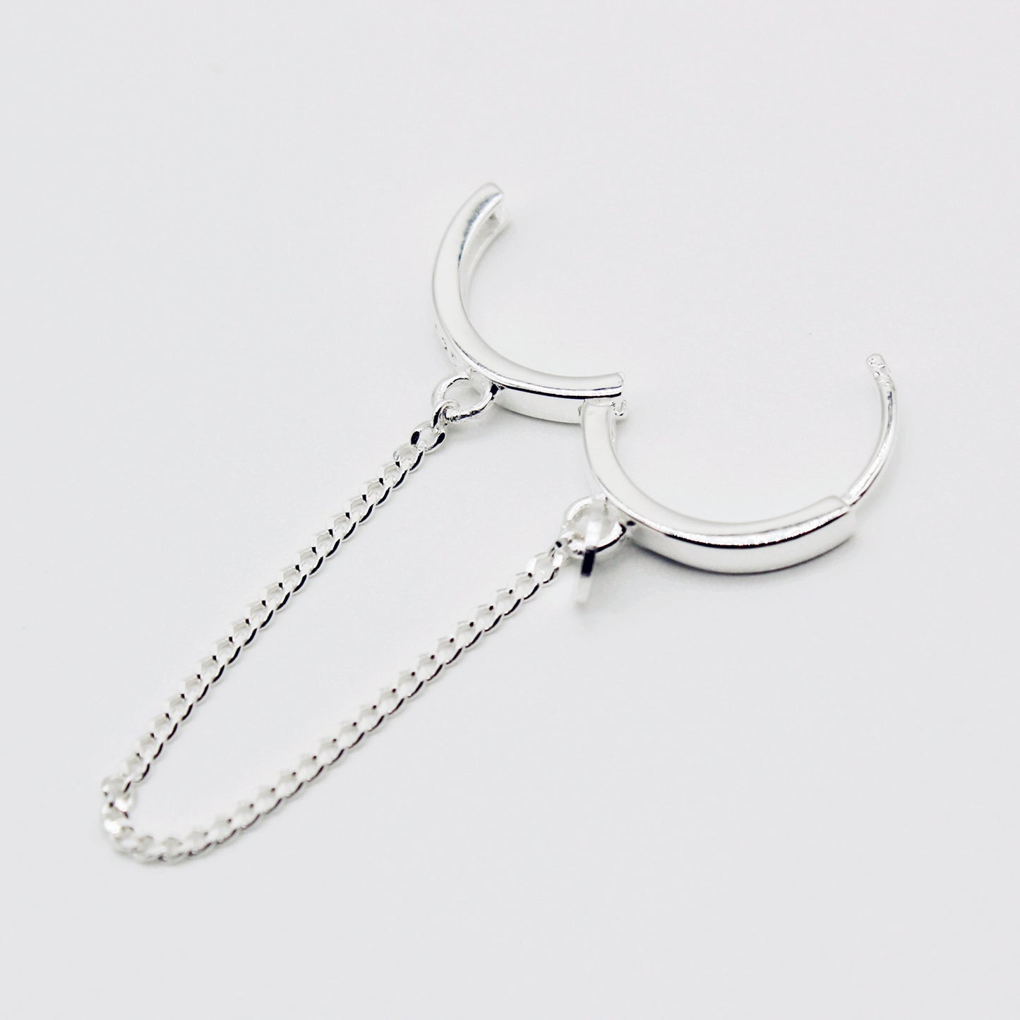 Sterling Silver Drape Chain Huggie Earrings with Disc