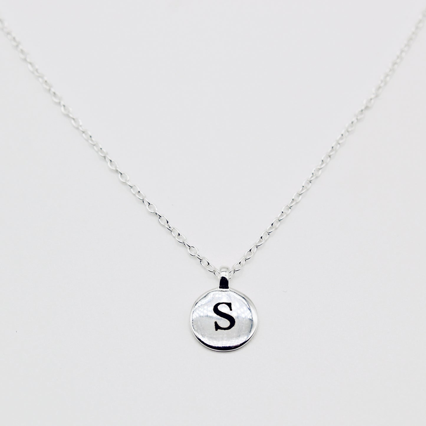 Personalised Sterling Silver Initial Letter Disc Short Necklace