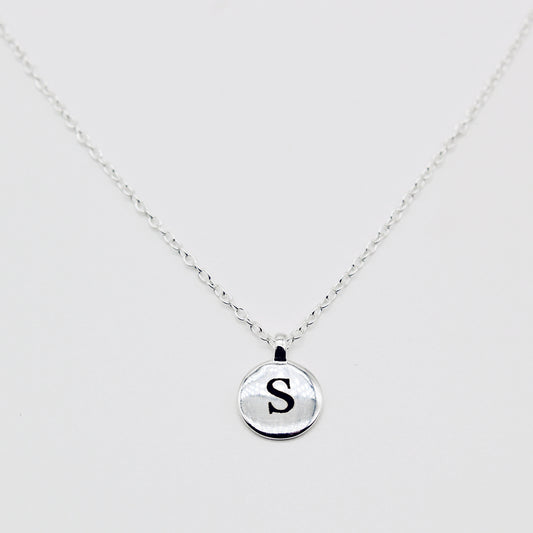 Personalised Initial Letter Sterling Silver Disc Short Necklace