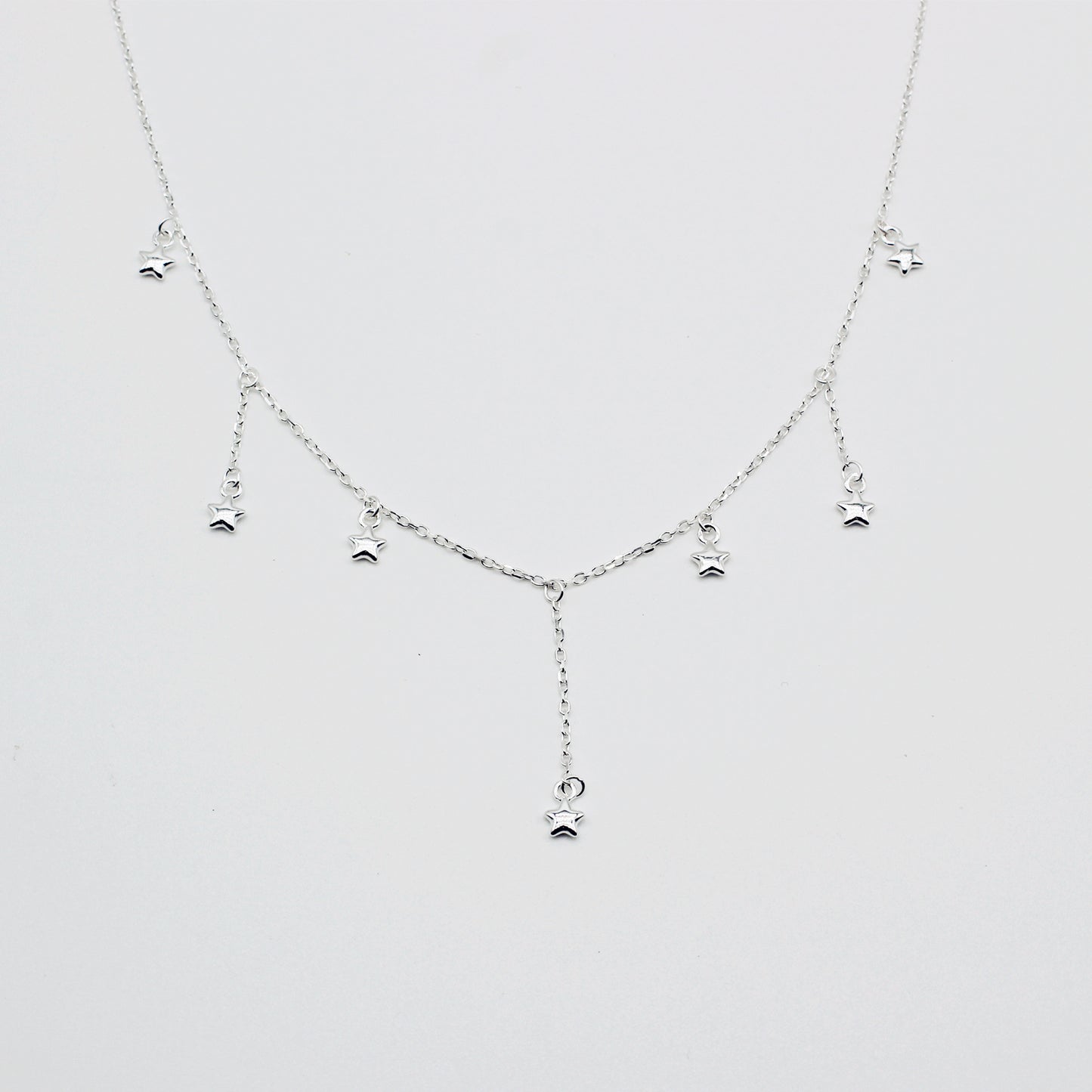 Sterling Silver Drop Stars Choker Necklace