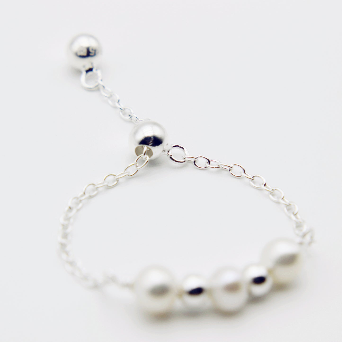 Three Pearls Sterling Silver Adjustable Ring