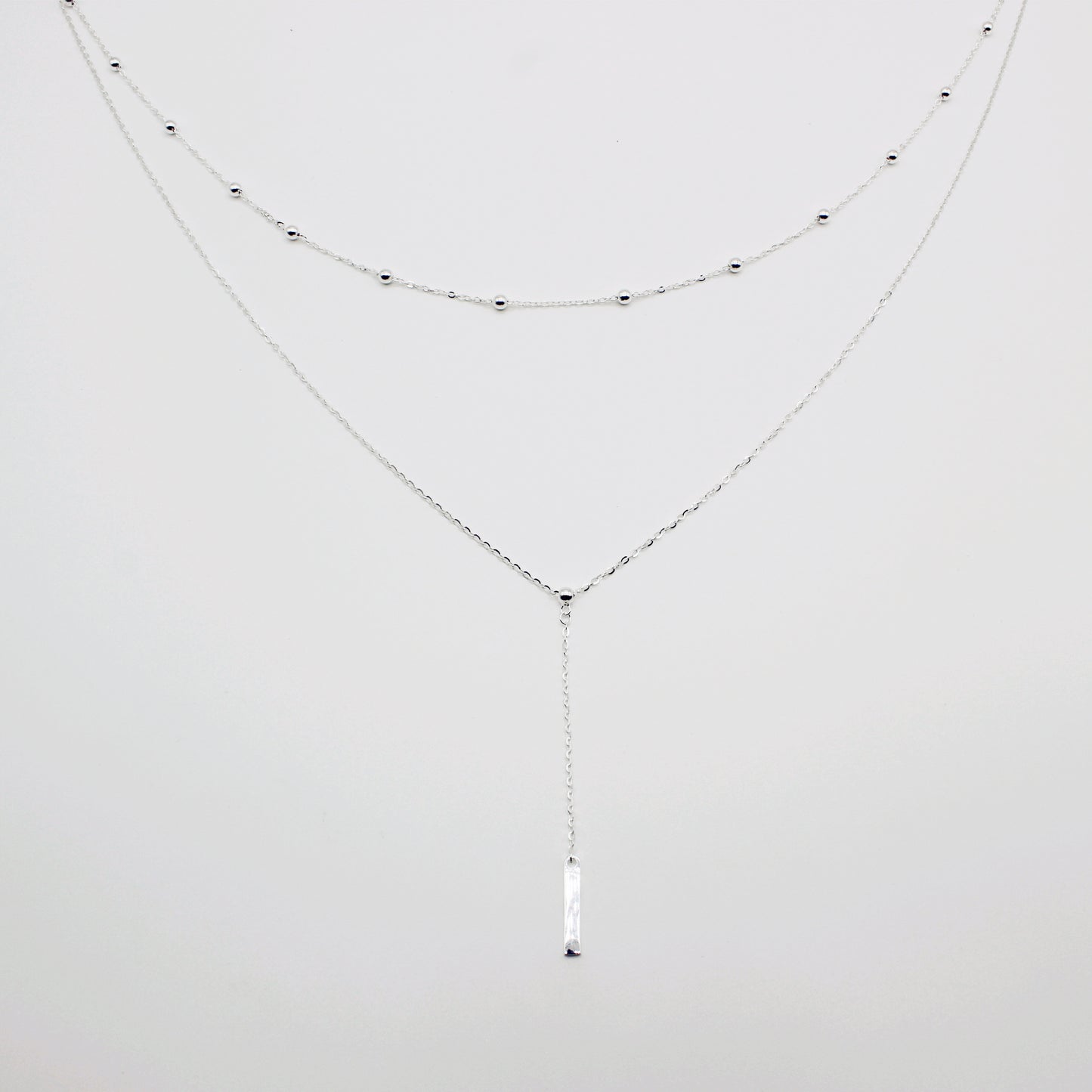 Sterling Silver Stacking Double Chain Lariat Necklace
