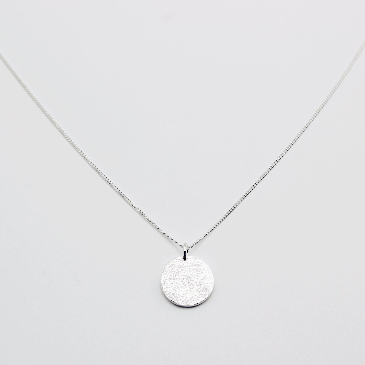 Sterling Silver Organic Finish Disc Necklace