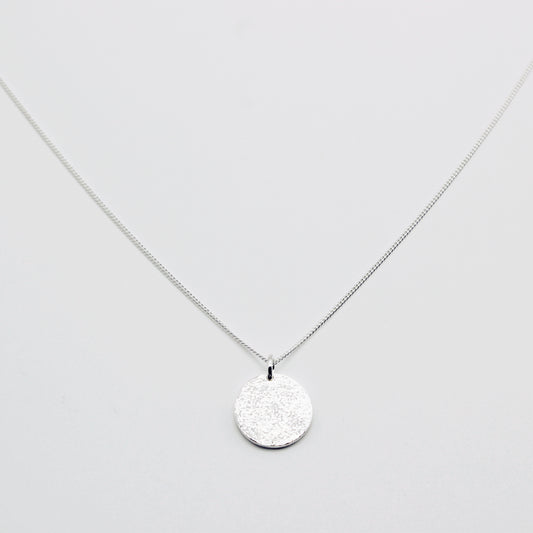 Sterling Silver Organic Finish Disc Necklace