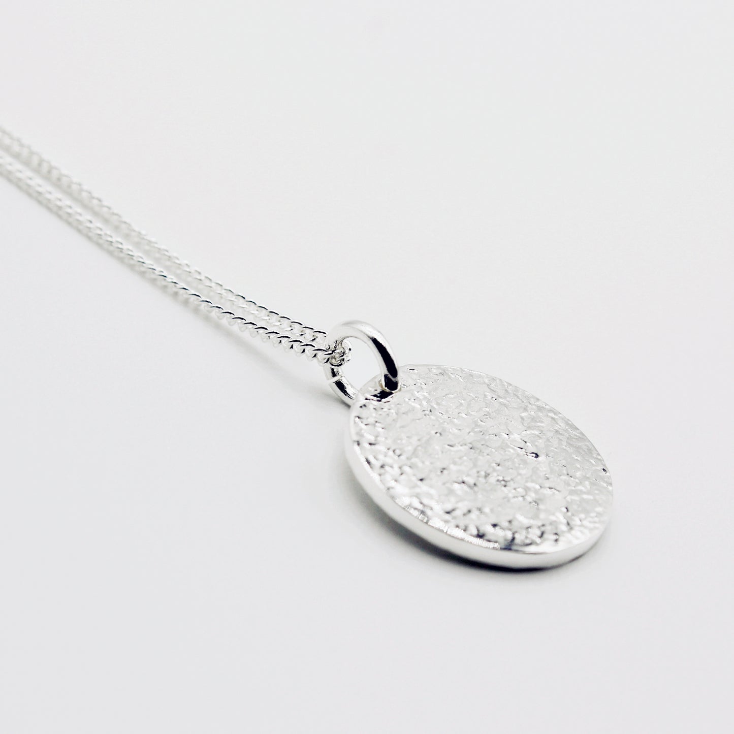 Sterling Silver Organic Finish Disc Necklace