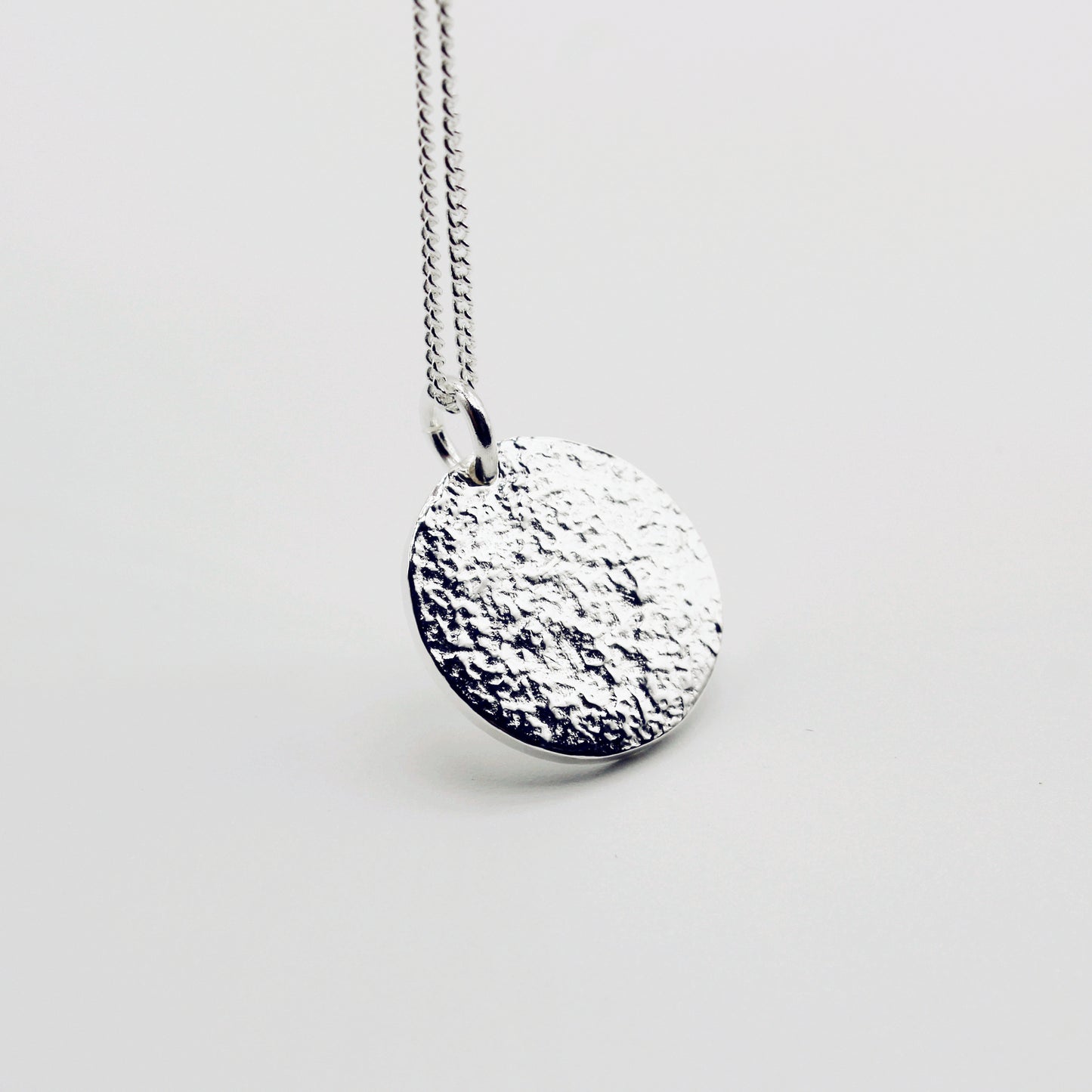 Sterling Silver Organic Finish Disc Necklace