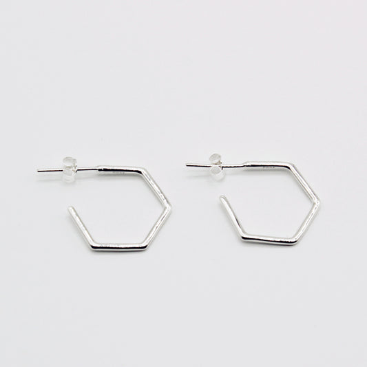 Sterling Silver Hexagon Open Hoop Earrings