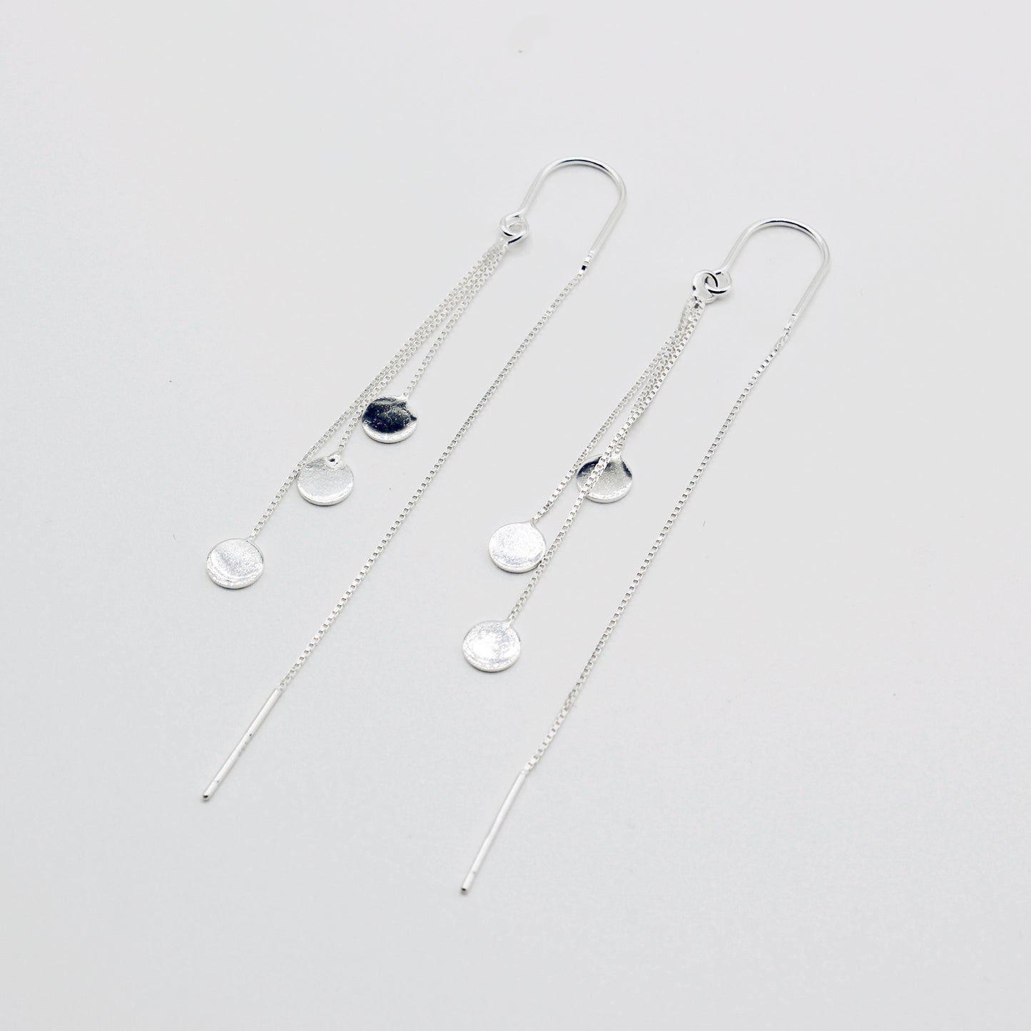 Sterling Silver Triple Disc Threader Earrings