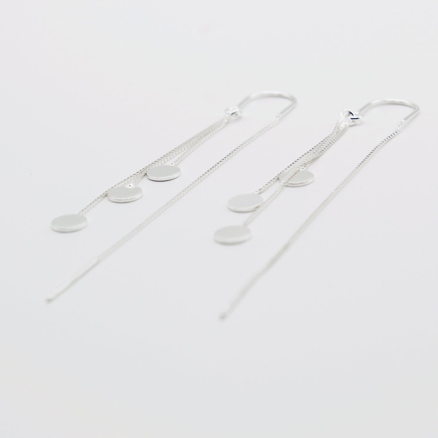 Sterling Silver Triple Disc Threader Earrings
