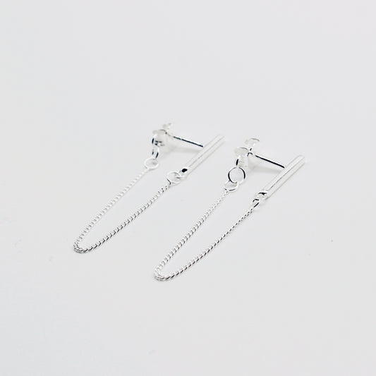 Sterling Silver Bar & Drop Chain Earrings