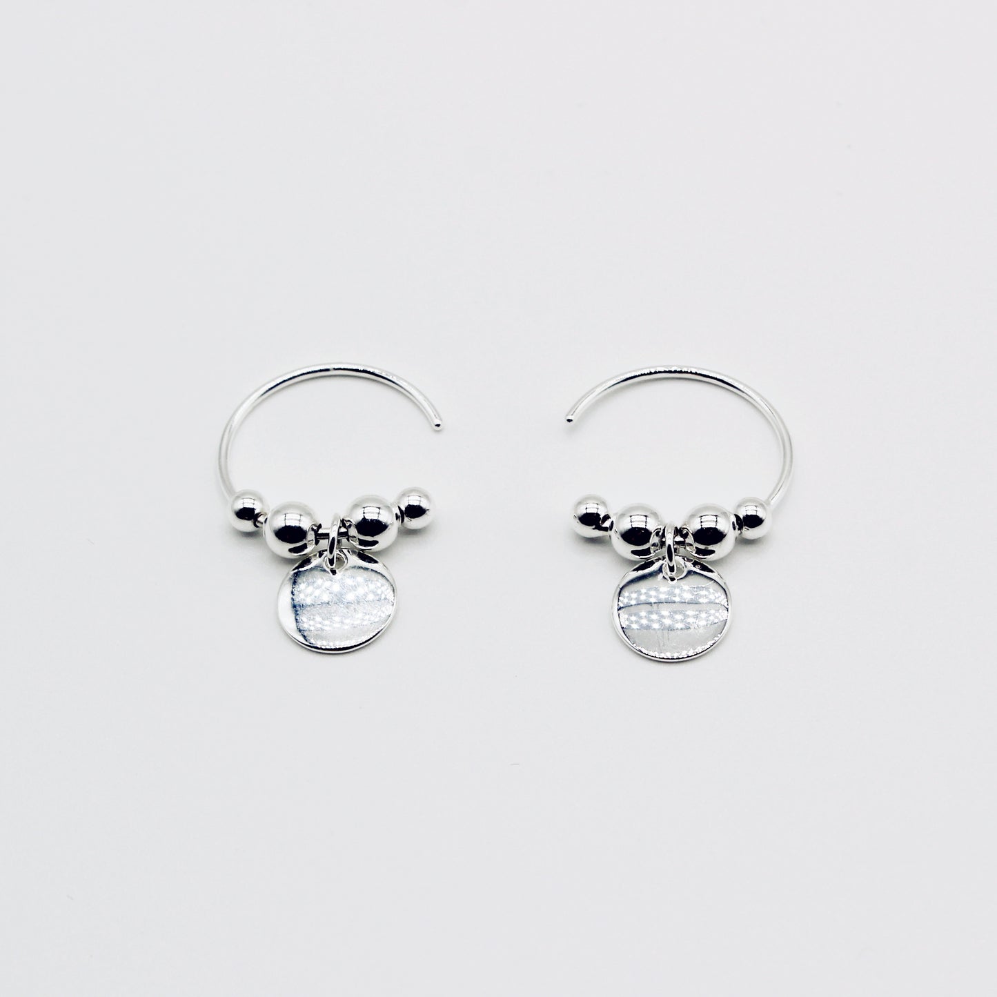 Sterling Silver Disc Open Hoop Earrings