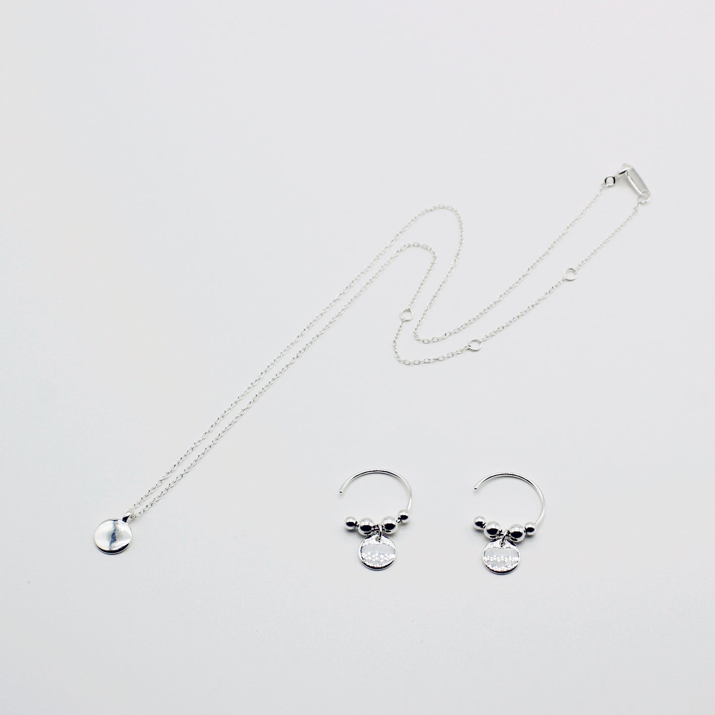 Sterling Silver Tiny Disc Earrings & Necklace Set