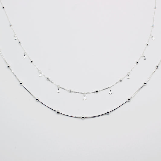 Sterling Silver Double Chain Stacking Necklace Set