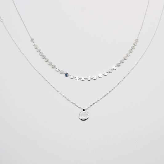 Sterling Silver Double Disc Chain Stacking Necklace Set