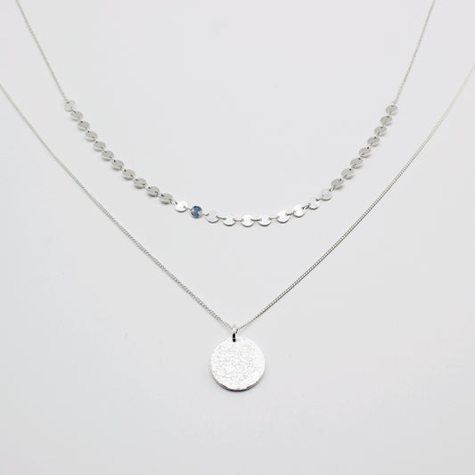 Sterling Silver linked Disc Chain & Textured Disc Chain Stacking Necklace Set