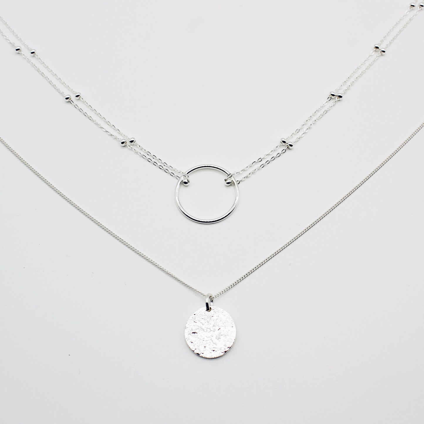 Sterling Silver Double Circles Stacking Necklace Set