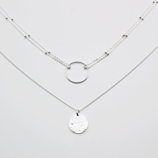 Sterling Silver Double Circles Stacking Necklace Set