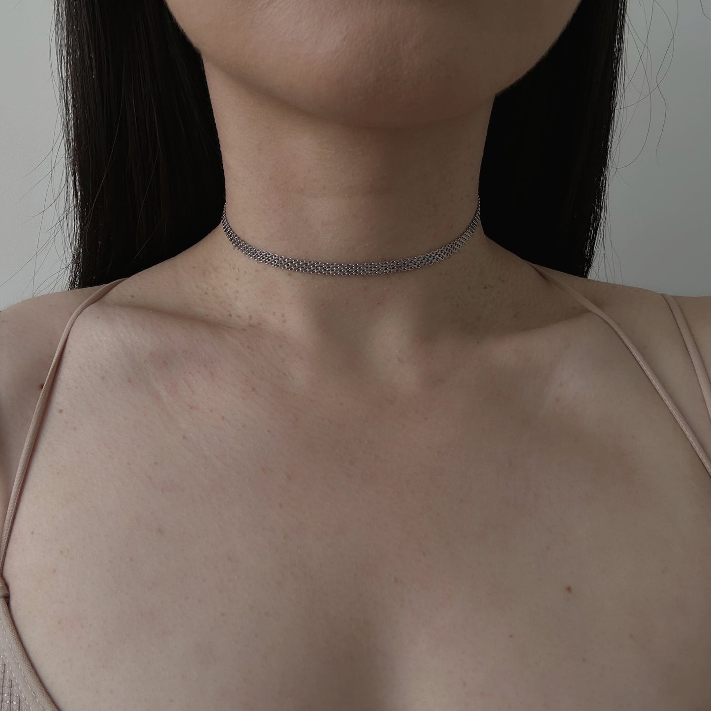 Sterling Silver Skinny Chainmail Choker Necklace
