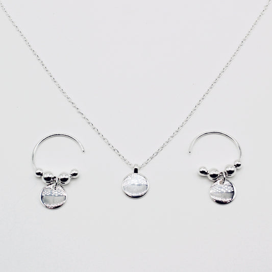 Sterling Silver Tiny Disc Earrings & Necklace Set