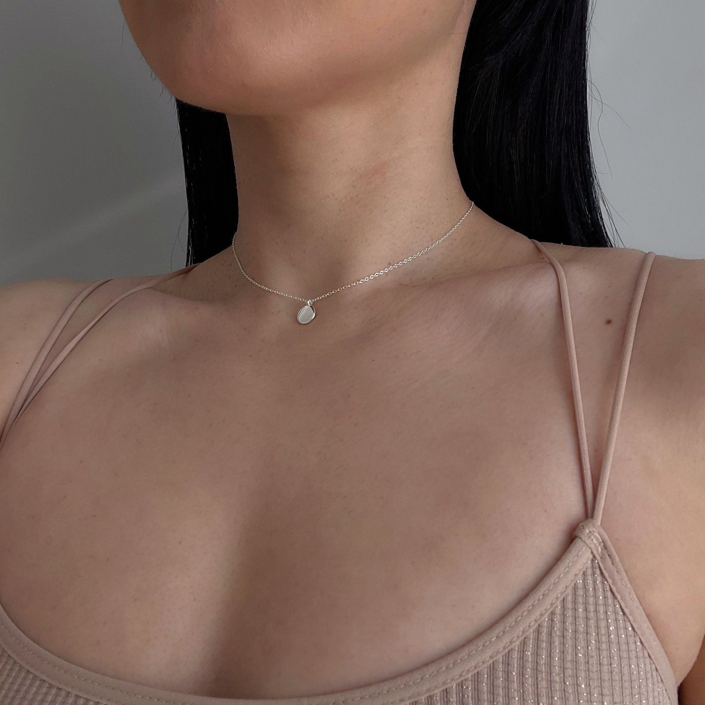 Sterling Silver Disc Short Necklace