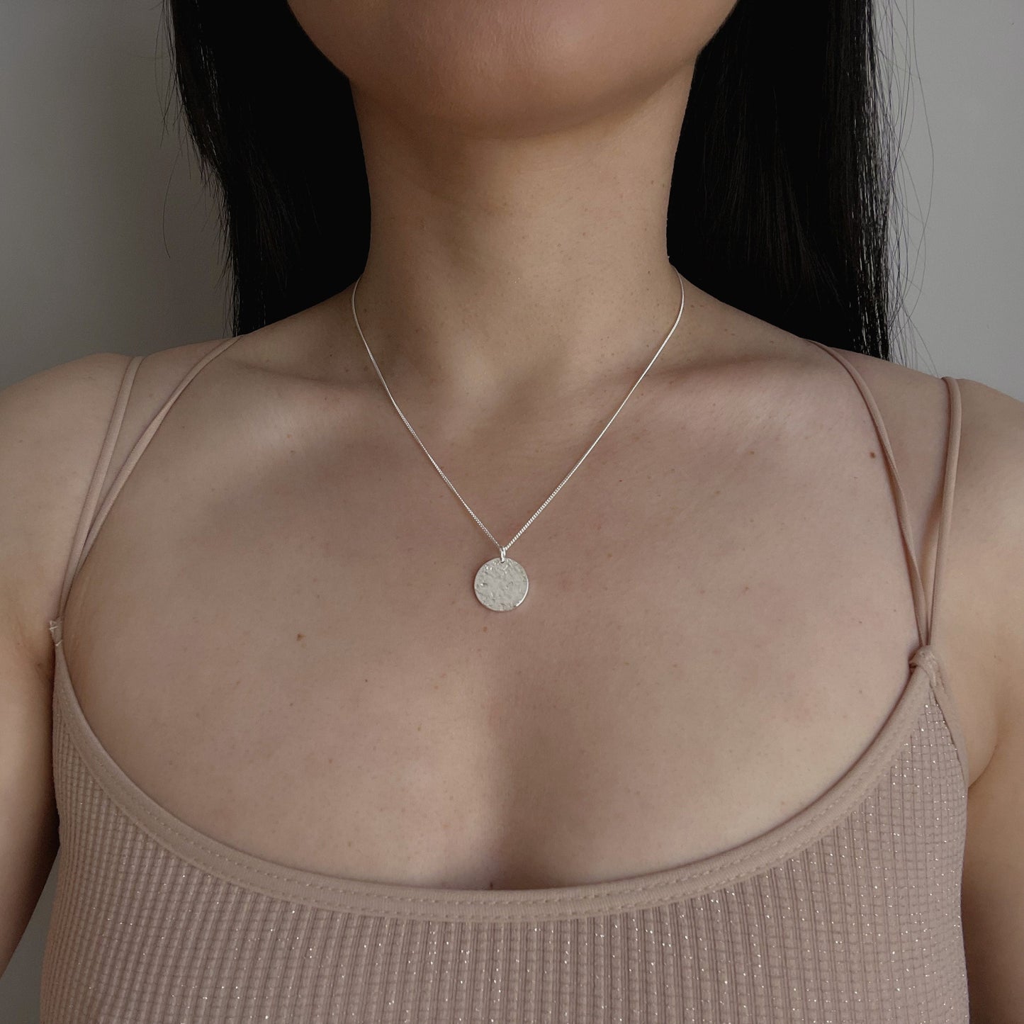 Sterling Silver Organic Finish Disc Necklace