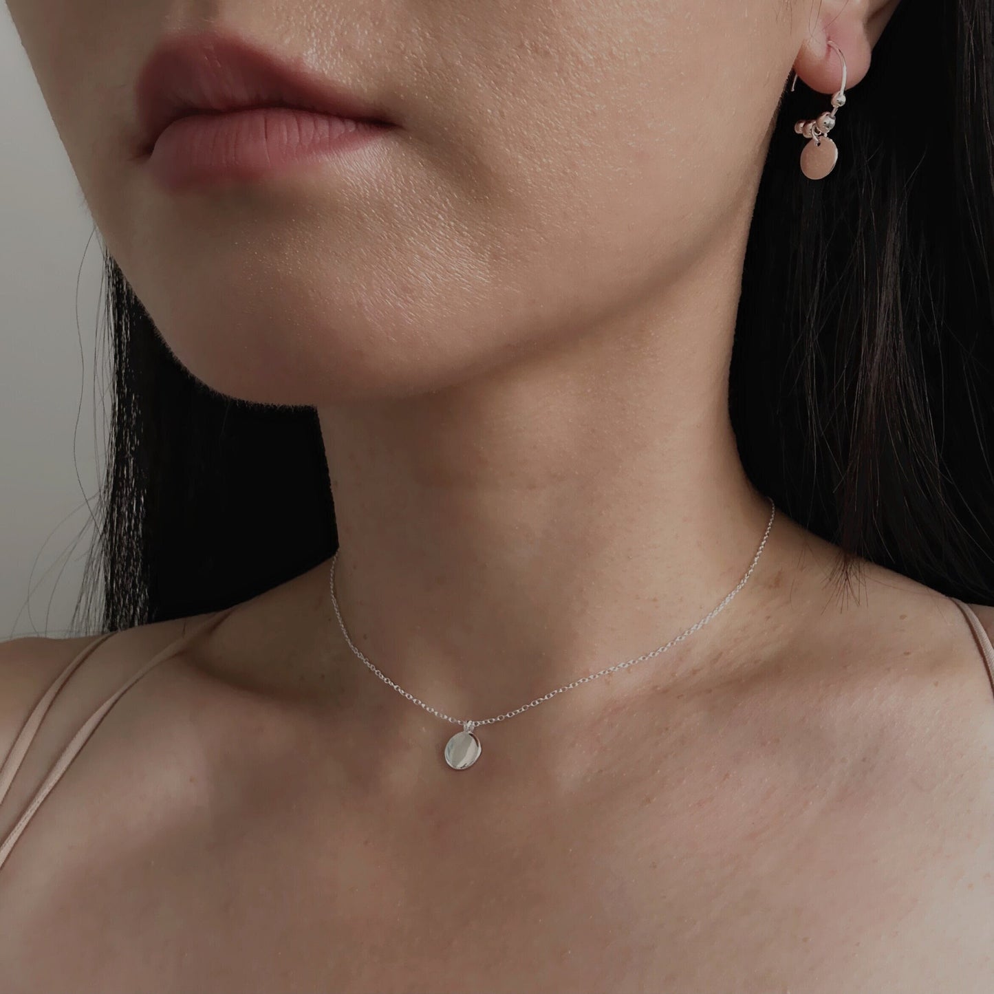 Sterling Silver Tiny Disc Earrings & Necklace Set
