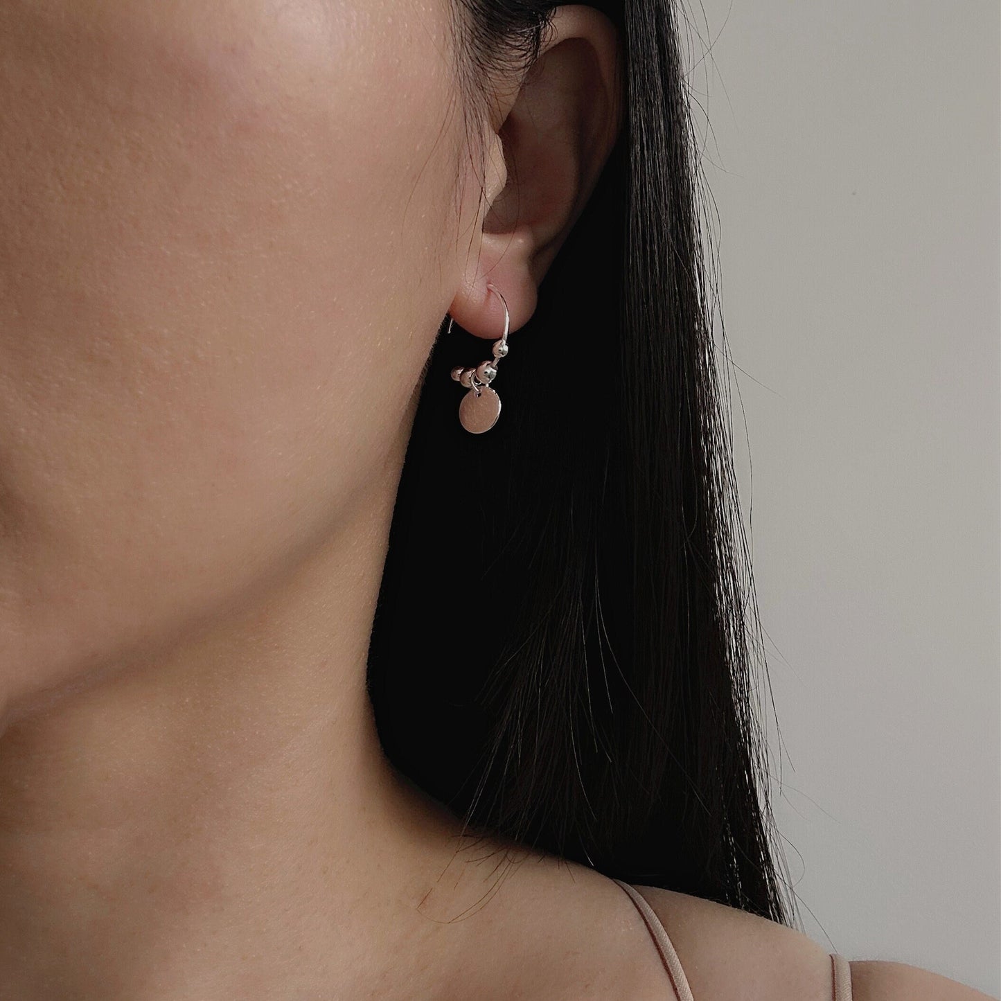 Sterling Silver Disc Open Hoop Earrings