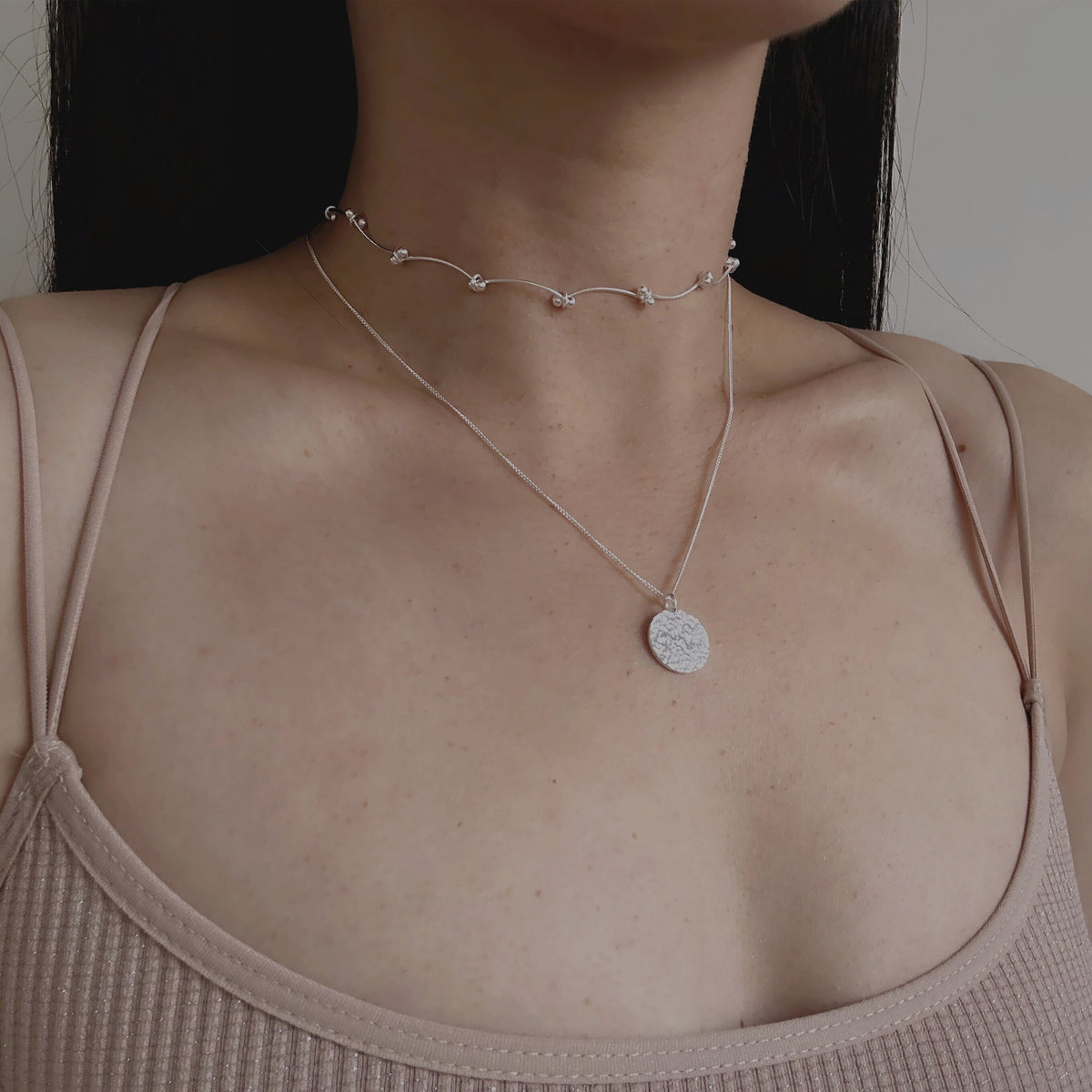 Silver disc choker on sale necklace