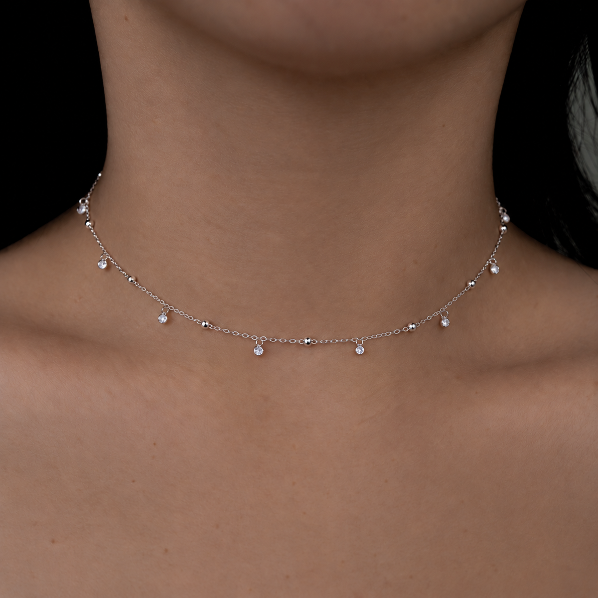 Sterling Silver Cubic Zirconia CHOKER Necklace