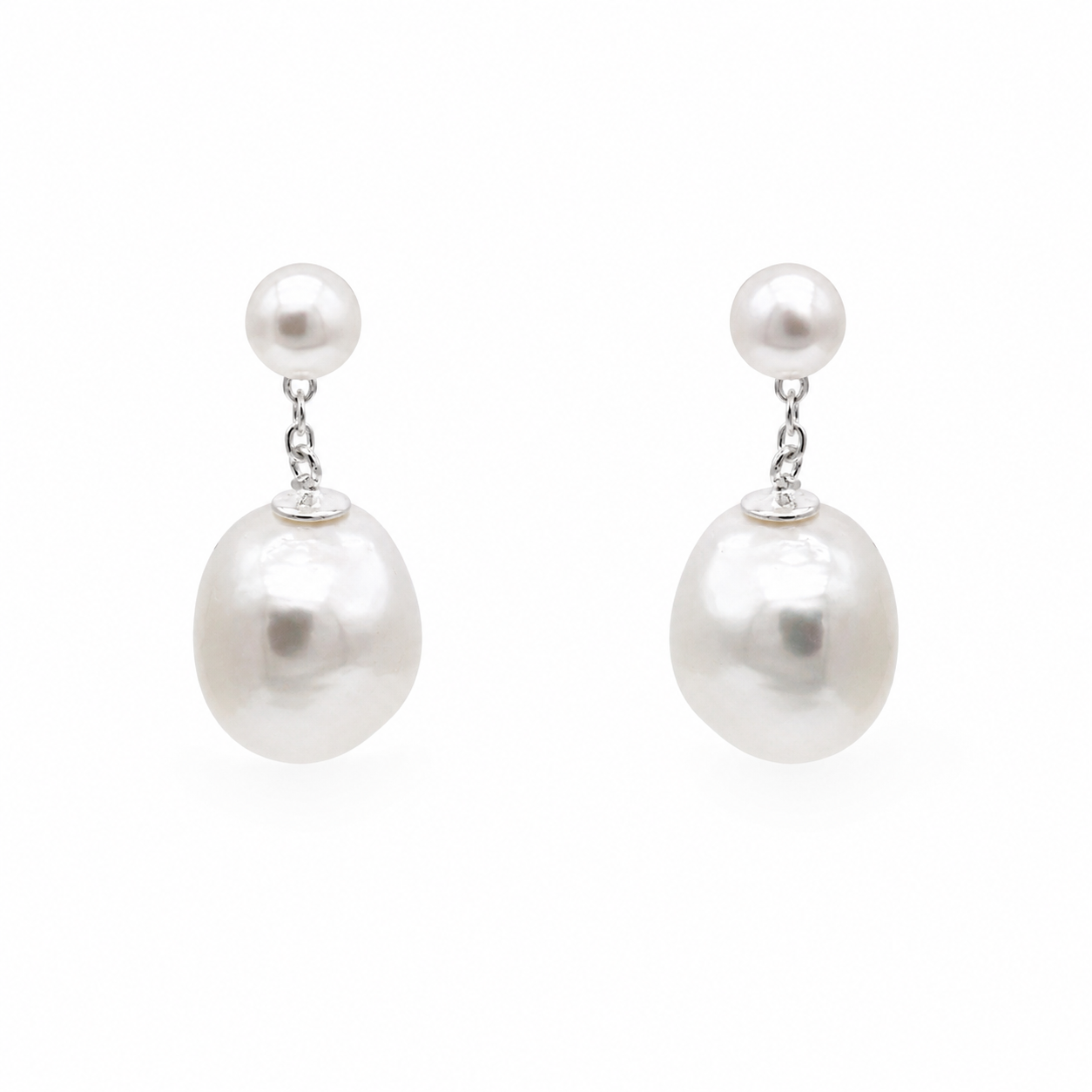 Sterling Silver Real Baroque Pearl Dangle Earrings