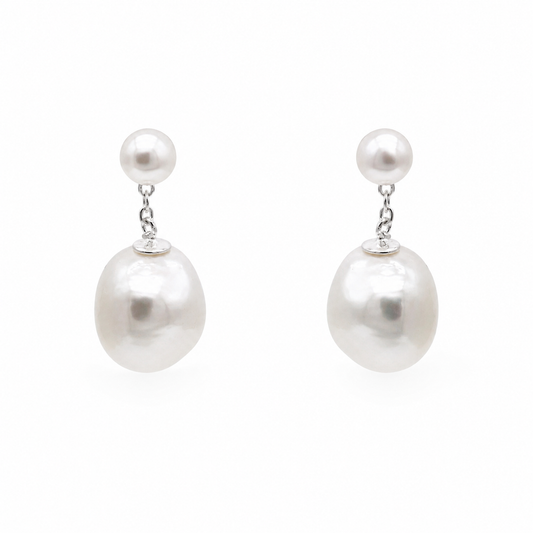 Sterling Silver Real Baroque Pearl Dangle Earrings