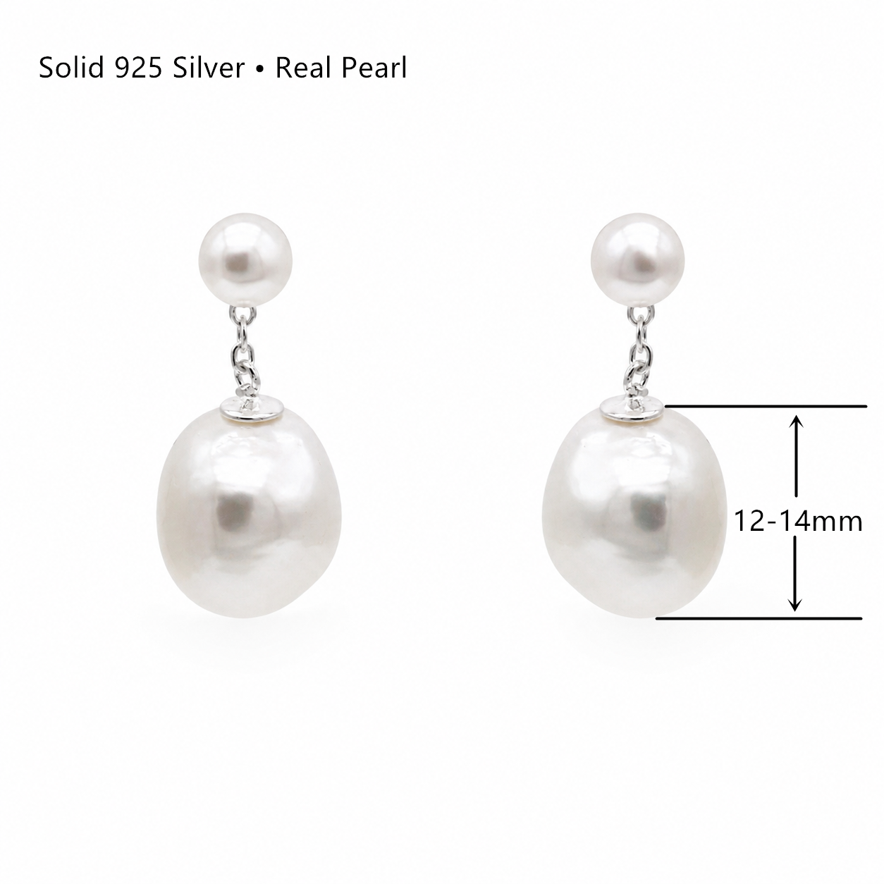 Sterling Silver Real Baroque Pearl Dangle Earrings