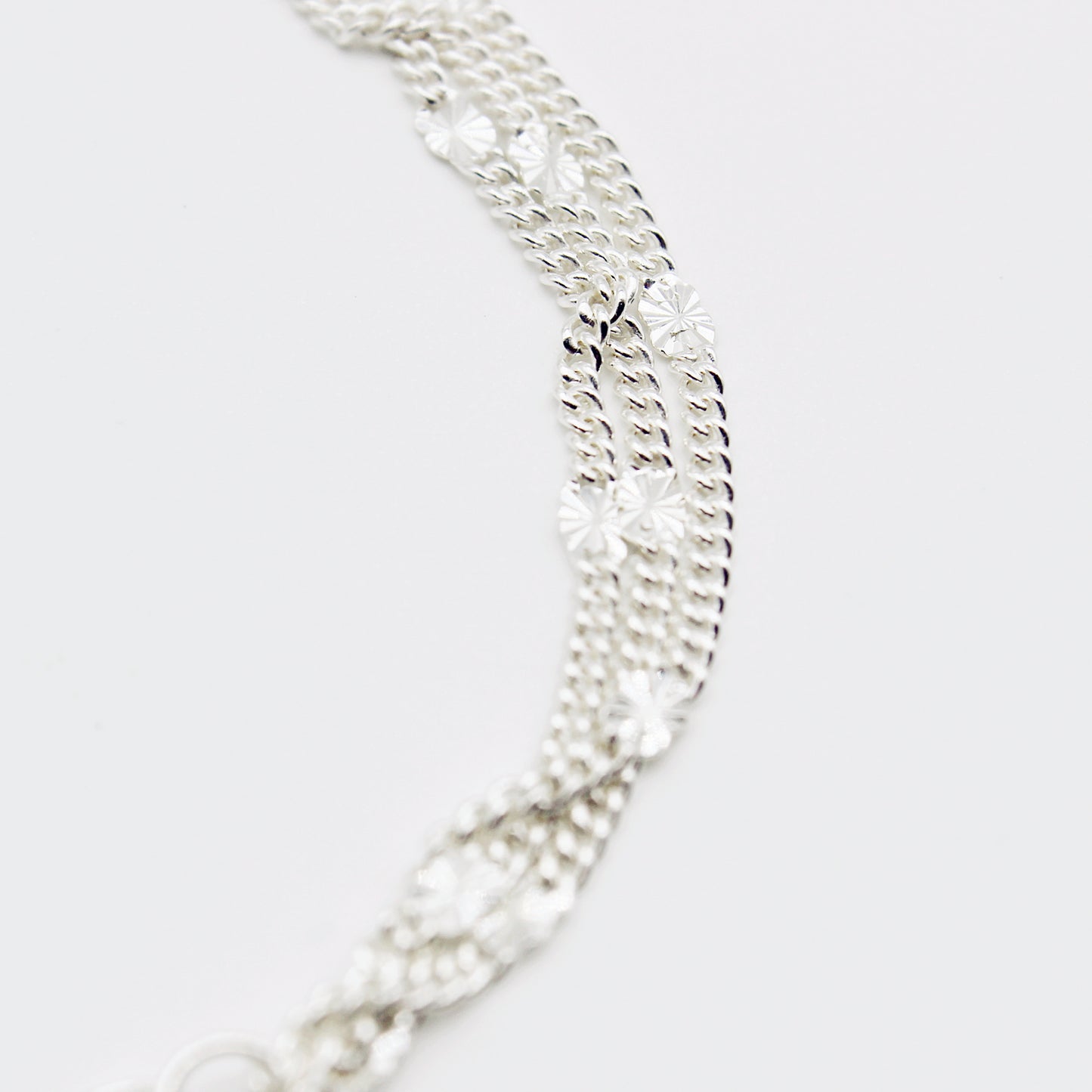 Sterling Silver Triple Chain Fringe Adjustable Bracelet