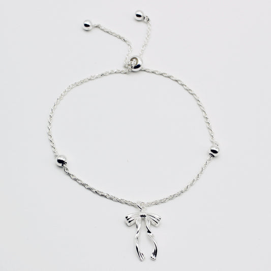 Sterling Silver Bow Charm Adjustable Bracelet