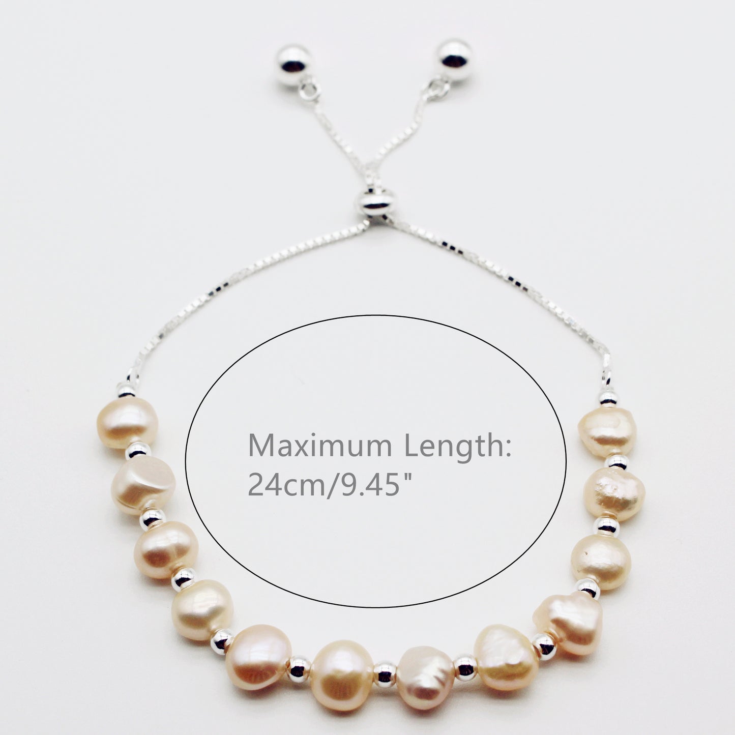 Peachy Pink Freshwater Pearl 925 Silver Slider Bracelet