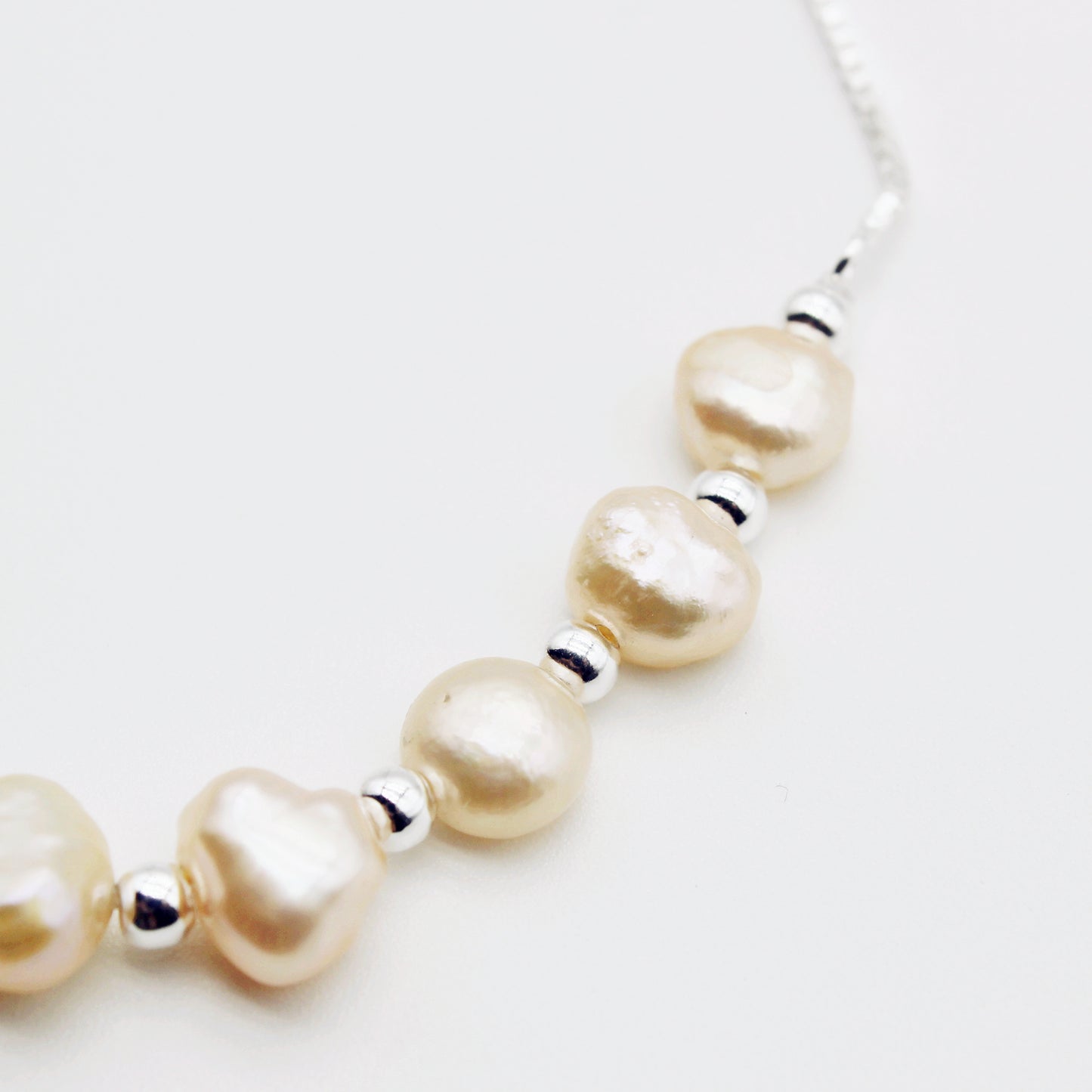 Peachy Pink Freshwater Pearl 925 Silver Slider Bracelet