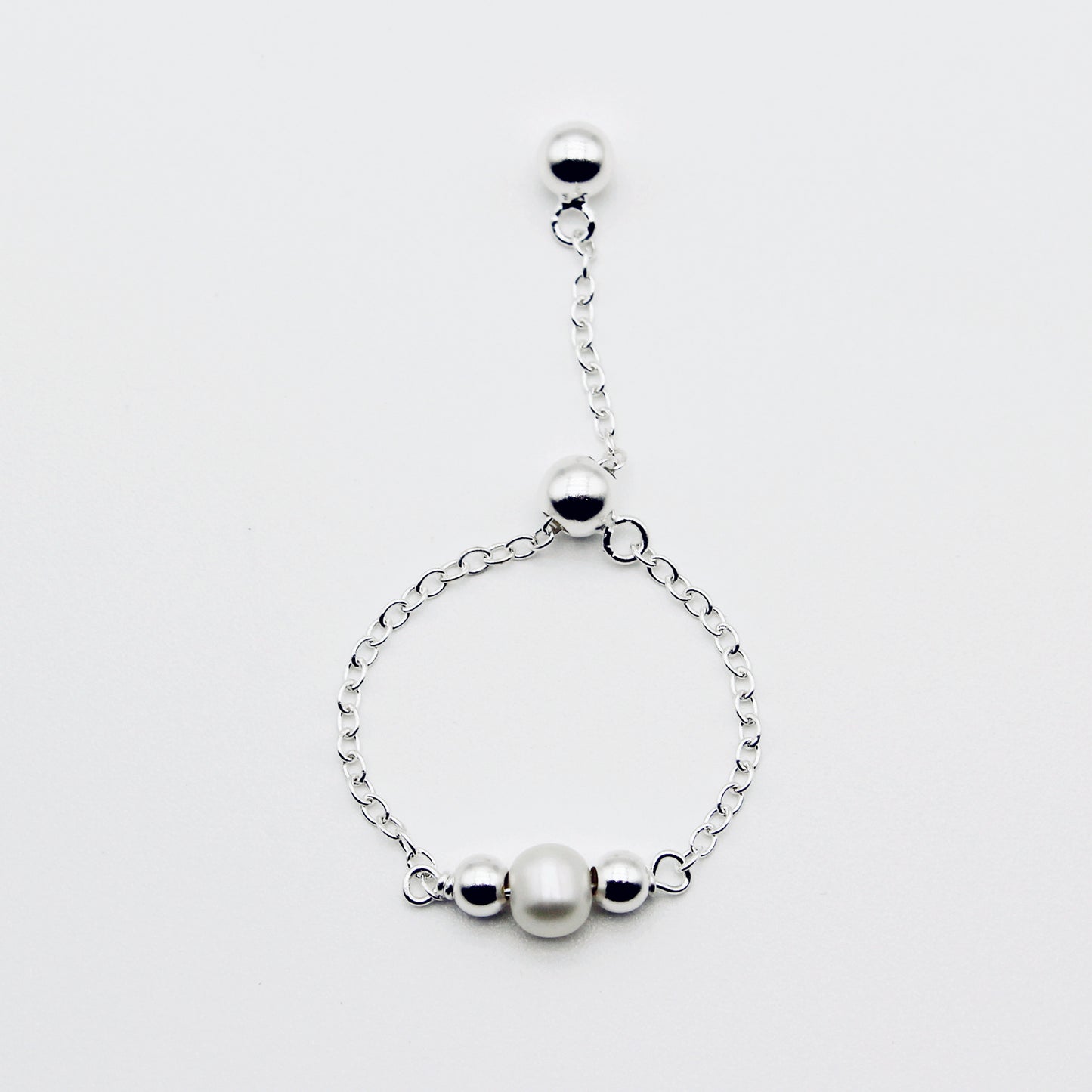 Single Pearl Sterling Silver Adjustable Ring