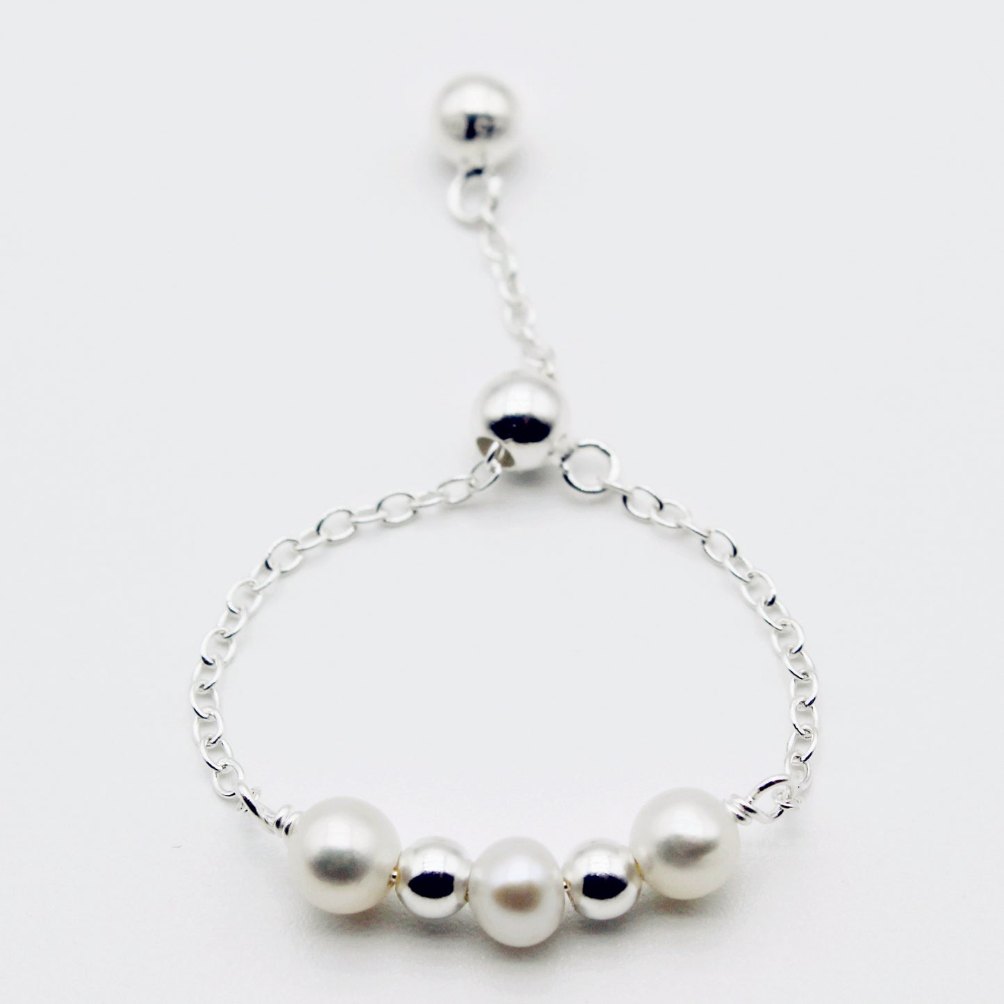 Three Pearls Sterling Silver Adjustable Ring
