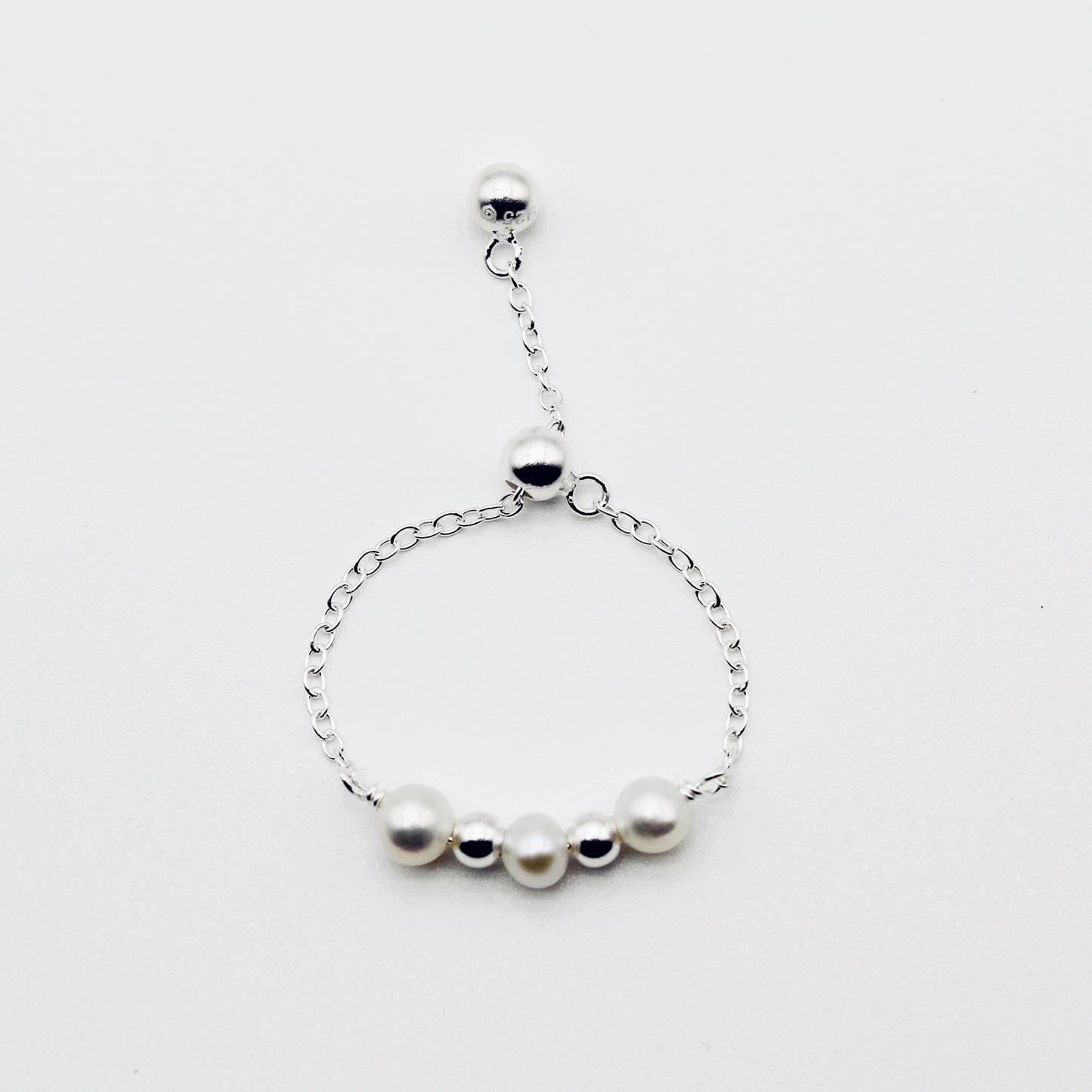 Three Pearls Sterling Silver Adjustable Ring