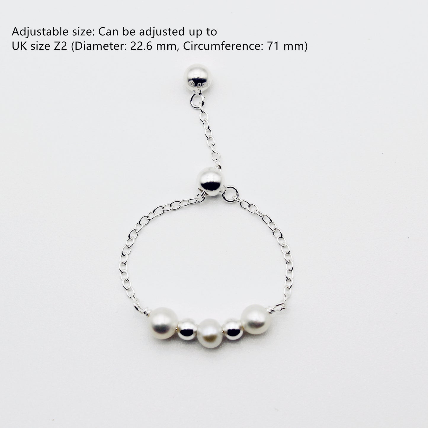 Three Pearls Sterling Silver Adjustable Ring