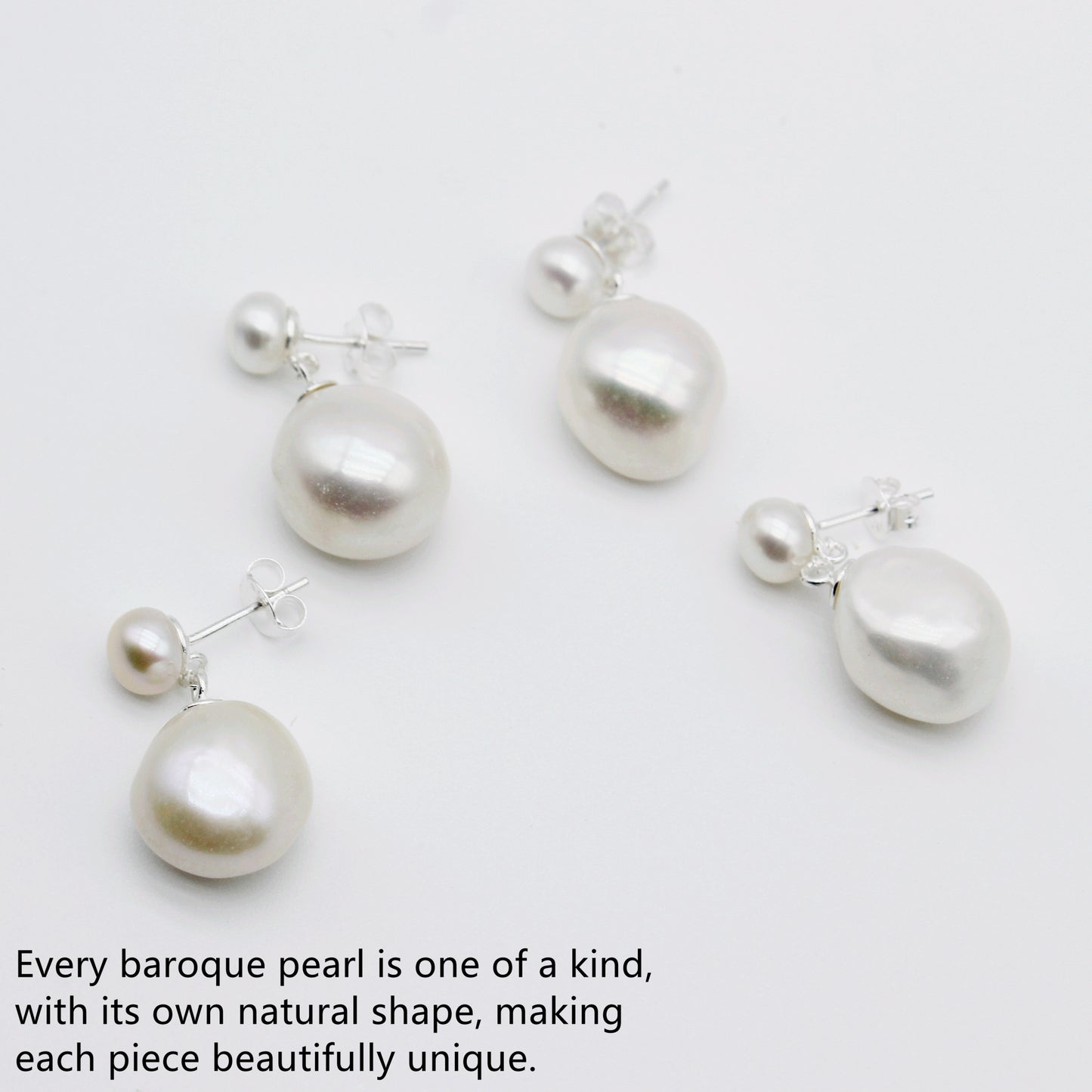Sterling Silver Real Baroque Pearl Dangle Earrings