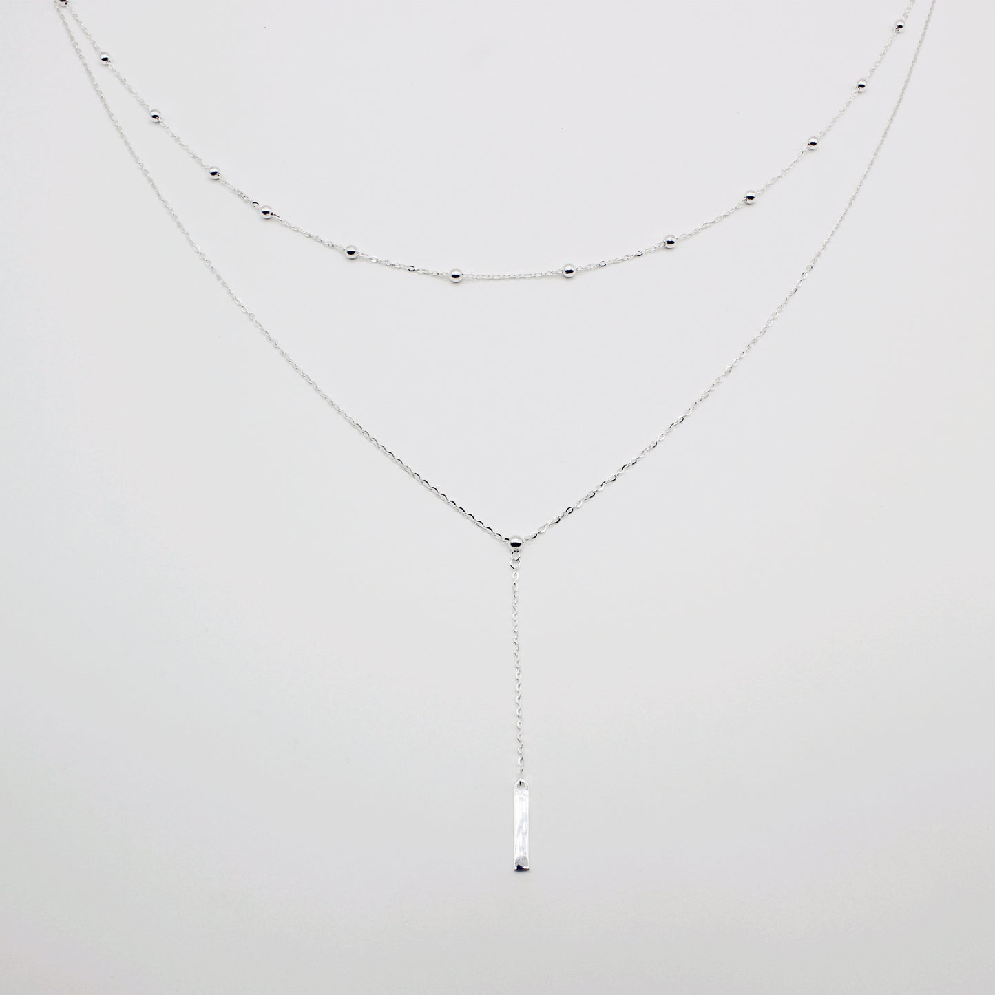 Sterling Silver Stacking Double Chain Lariat Necklace