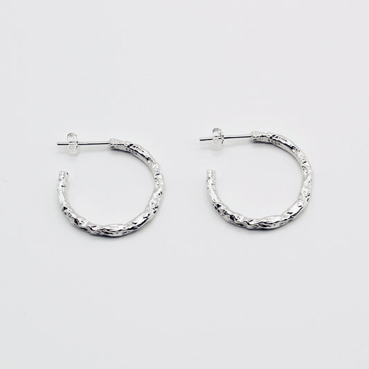 Sterling Silver Textured Half Hoop Earring