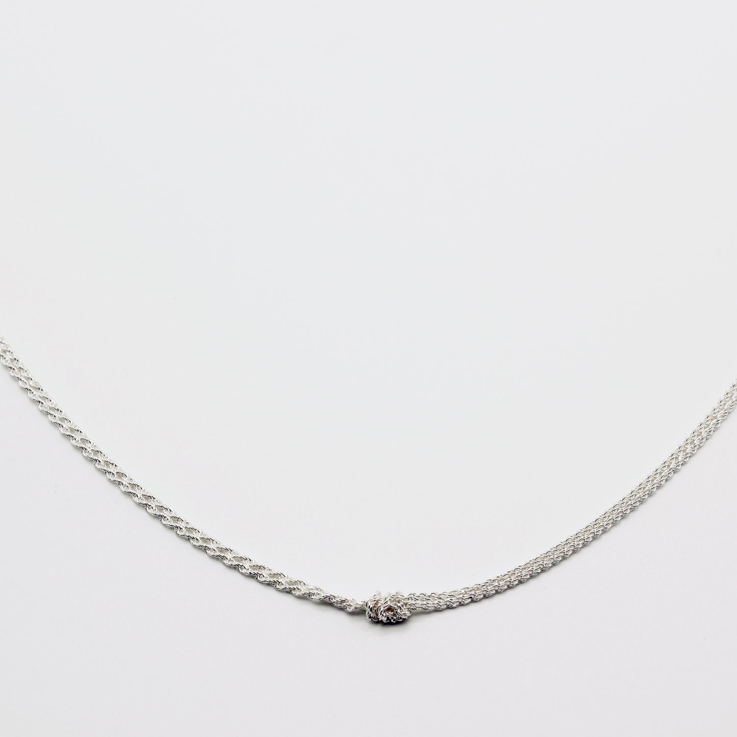 Sterling Silver Knotted Double Skinny Rope Chain Choker Necklace