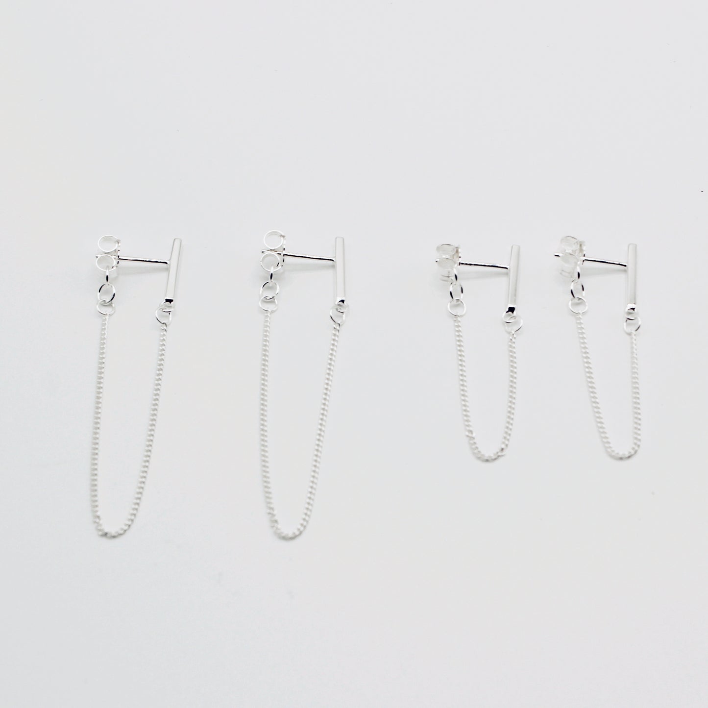 Sterling Silver Bar & Drop Chain Earrings